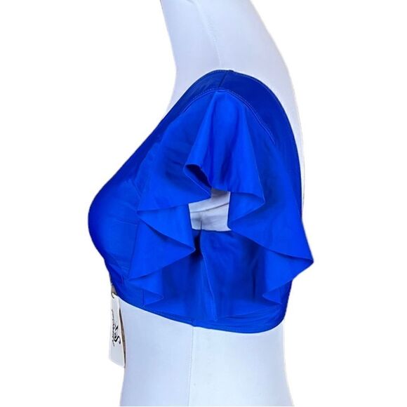 Sporlike Blue Flutter Sleeve V-Neck Swim Top, Size S, NWT - Picture 5 of 11